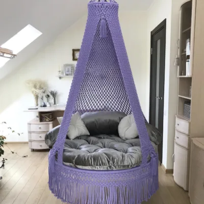 Macrame Swing Chair Light Violet Color