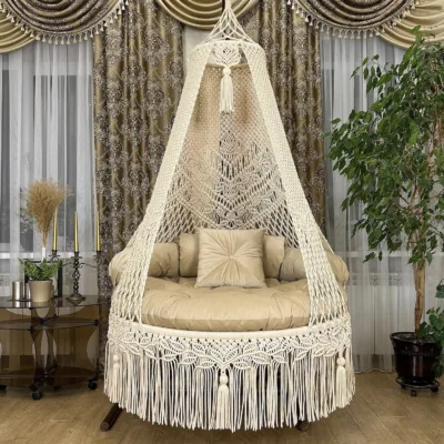 Macrame Swing Chair In Cream Color By Irfsu