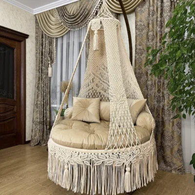 Macrame Swing Chair In Cream Color By Irfsu
