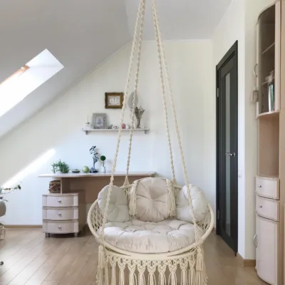 Macrame Swing Chair In Cream Color