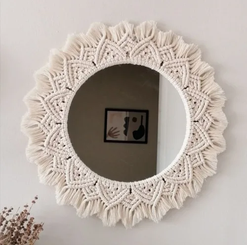 Soft Macrame Mirror White Wall Decor