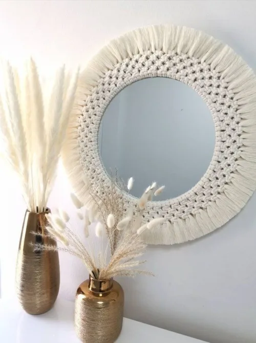 WHITE MACRAME MIRROR